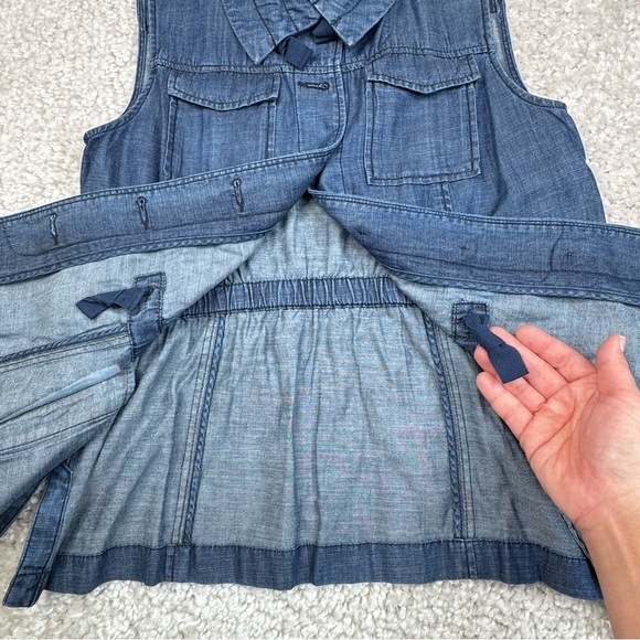 Talbots Casual Chambray Vest. Button Front Drawstring. petite medium - Picture 8 of 12
